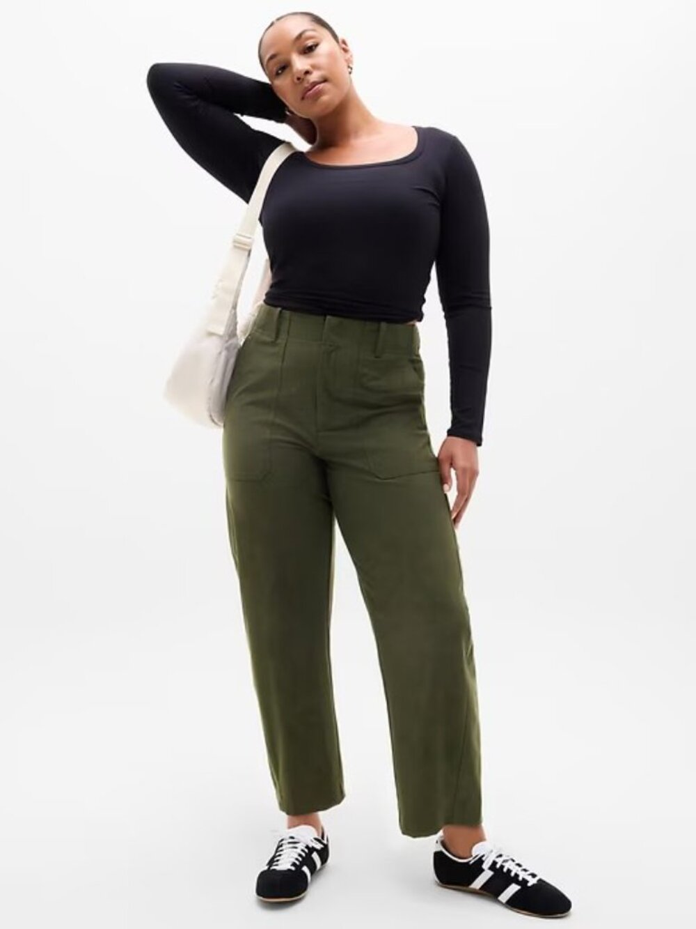 New Athleta 8 Skyline High Rise Barrel Leg Pant Aspen Olive Green Size 8 Regular - Picture 4 of 6